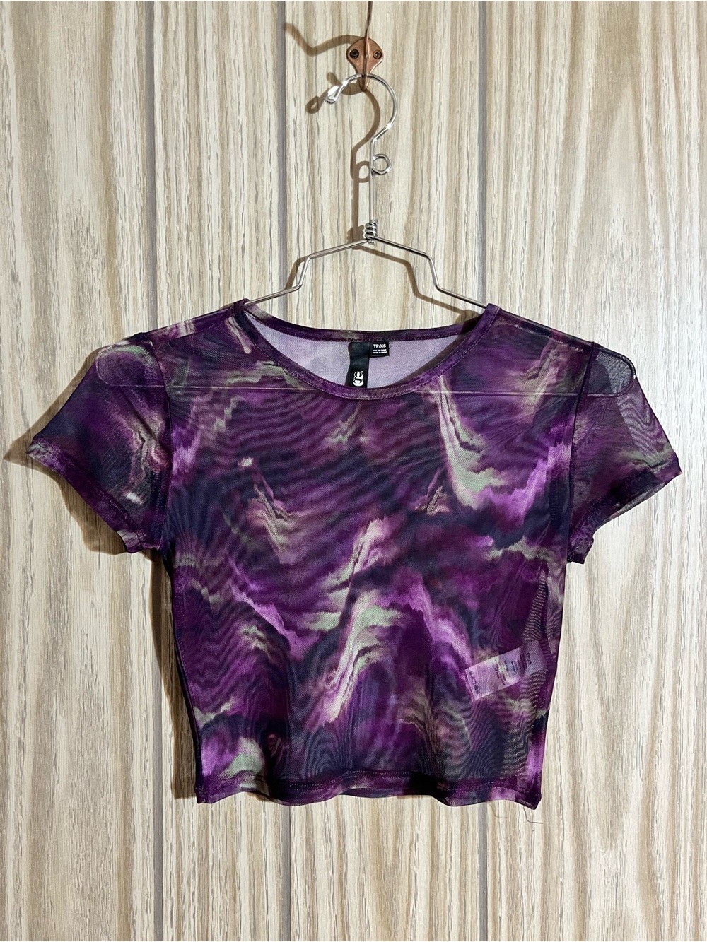 Garage Purple Abstract Marbled Sheer Mesh Crop Top XS